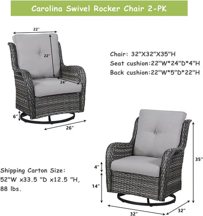 Outdoor Patio Swivel Rocker Chairs - Wicker Rattan Patio Swivel Rocking Chairs Set of 2 with High Back,Deep Seating and Comfort Cushions for Deck Porch Garden,Mixed Grey/Grey