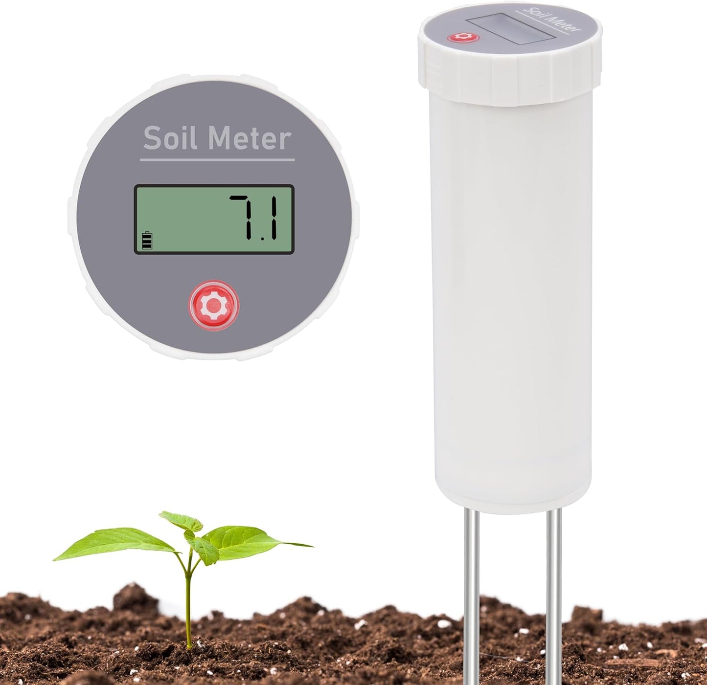 Digital Soil pH Meter, Industrial Grade Soil pH Tester with Calibration-Free LCD Display, High Accuracy Soil pH Pen, Soil pH Monitor for Garden, Lawn, Plant (White)