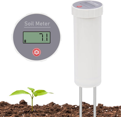 Digital Soil pH Meter, Industrial Grade Soil pH Tester with Calibration-Free LCD Display, High Accuracy Soil pH Pen, Soil pH Monitor for Garden, Lawn, Plant (White)