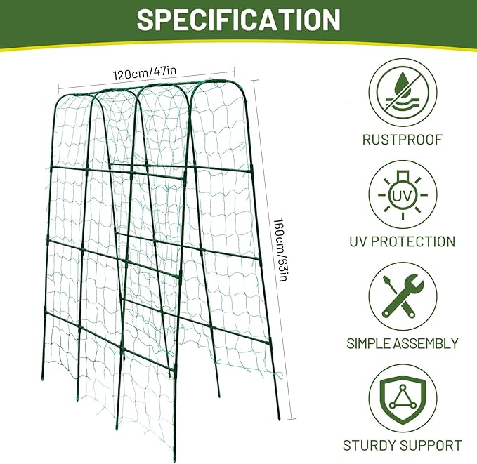 Large U-Shaped Garden Trellis for Tomatoes, Squash & Heavy Vines - Rust-Resistant, Powder-Coated Steel, Perfect for Outdoor Gardens & Vertical Planting(47" W x 63" H)