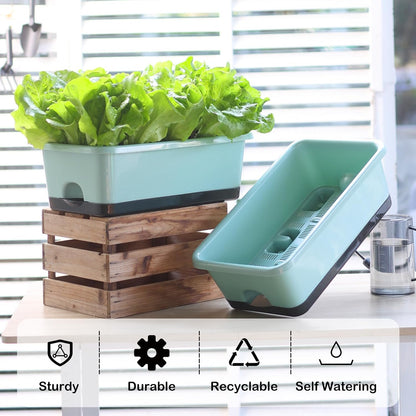 Window Box Planter 6 Pcs, 18 Inches Rectangle Flower Pots with Drainage Holes and Trays, Vegetable Planters for Windowsill Patio Garden Balcony Home Porch Yard Indoor Outdoor (Green, 18*10*6 inch)