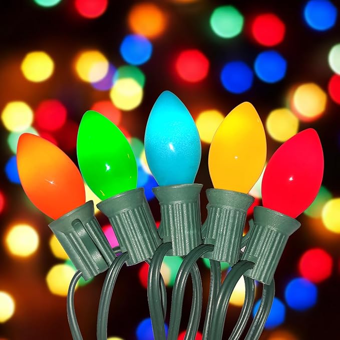 C7 Christmas Lights Outdoor 25Ft Vintage Christmas String Lights with 25 Ceramic Multicolor Incandescent Bulbs, Connectable Xmas String Light for Patio Garden Holiday Party Roofline Decorations