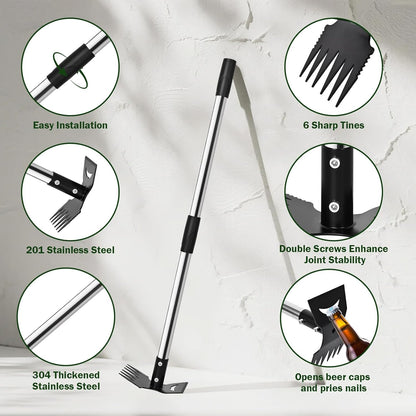 Weed Puller Tool with Long Handle - 58" Manual Weeder Remover Tool, 2 in 1 Hand Weed Rake and Garden Hoe for Gardening, Heavy Duty Uprooting Weeding Pull for Yard, Lawn, Patio and Garden