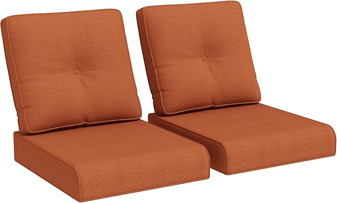 Joyside Outdoor Chair Cushions Set, 22x25/22x24 Inch Patio Furniture Deep Seat Cushions, Water Resistant & Thick Cushion, Outdoor Replacement Cushions for Seat and Sofa (Orange, 2 Set)