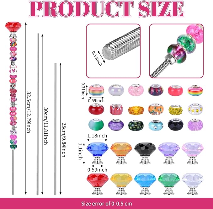 AIPRIDY 275 Pcs DIY Fairy Wand Garden Stakes Kit,Multiple Color Scheme European Beads Crystal Diamond Tops and 12 or 10 Inch Threaded Rods,Stainless Steel Stakes with Diamond Toppe(Rainbow)