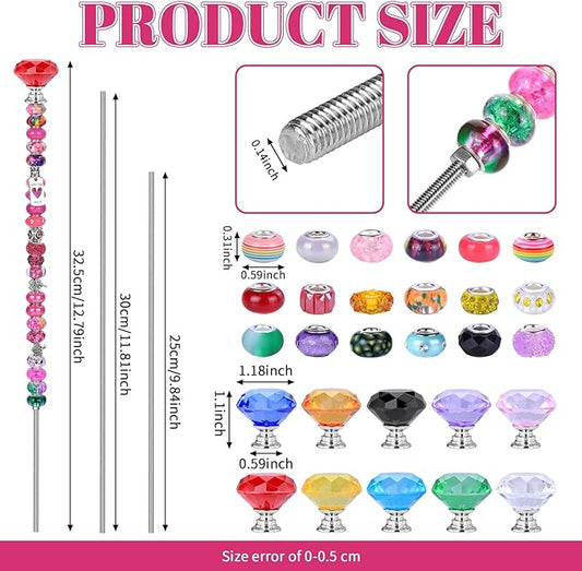 AIPRIDY 275 Pcs DIY Fairy Wand Garden Stakes Kit,Multiple Color Scheme European Beads Crystal Diamond Tops and 12 or 10 Inch Threaded Rods,Stainless Steel Stakes with Diamond Toppe(Rainbow)