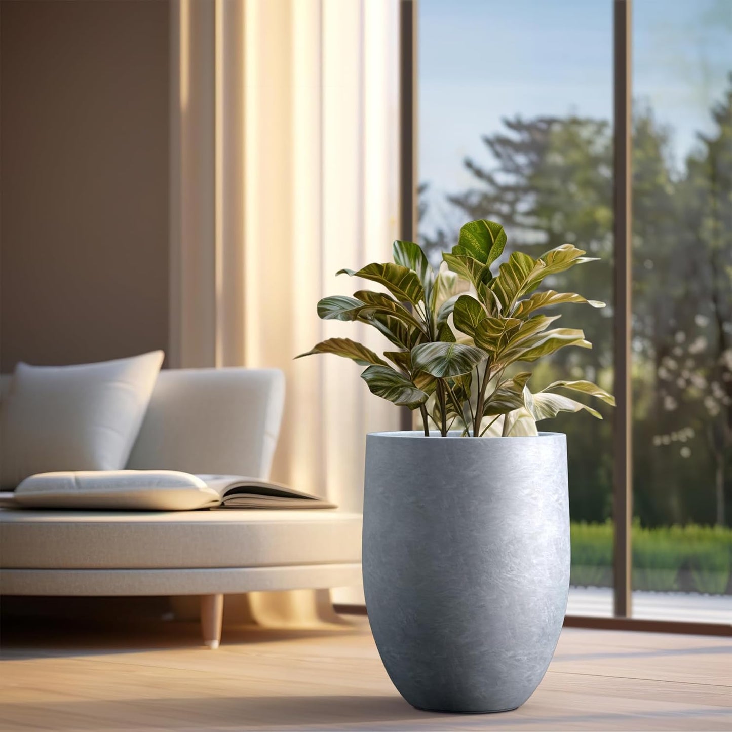 Kante Tall Concrete Planter, 21.7-Inch Height Blue-Gray Large Indoor Outdoor Plant Pot with Drainage Hole for Patio Garden Home, Modern Decor for Flowers and Tree