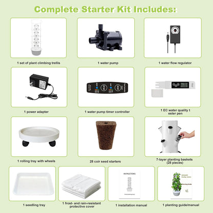 Hydroponic Growing System Kit,Indoor&Outdoor Vertical Hydroponic Growing Garden for Leafy Greens & Herbs, 28 Plant Sites with Climbing Trellis, Energy-Efficient Kit