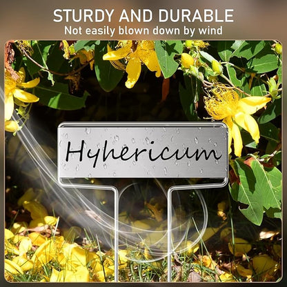 25PCS Silver Metal Plant Tags Plant Labels with 50Pcs Labels, Rainproof PET Film & 2 Permanent Pen, 10.1 inch Weatherproof Banner Garden Markers, Marking Protection Seedling Signs Nursery Tags