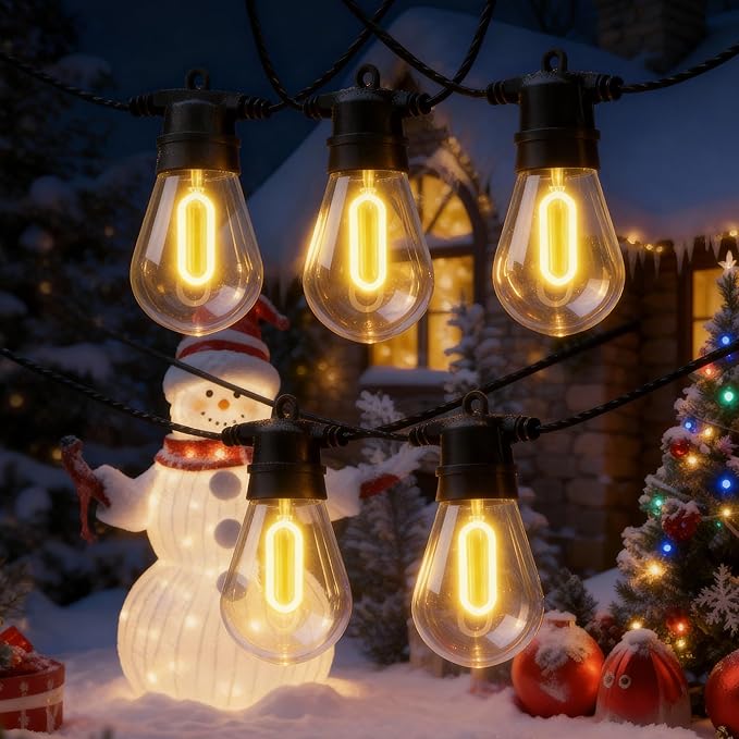 LED Christmas Lights, 50FT Patio Lights with 16Pcs Shatterproof S14 Bulb(1 Spare),4 Lighting Mode, Connectable,Waterproof Warm White Edison Plastic Bulb Hanging Light for Yard Gazebo Porch Décor