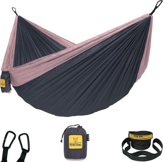 Wise Owl Outfitters Camping Hammock – 500lbs Portable Hammock with Tree Straps - Travel, Backpacking, Hiking, Outdoors Camping Gear - Single or Double