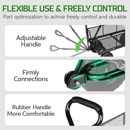 Taifa Heavy Duty Utility Steel Garden Cart 880 Lbs Capacity with Detachable Side Panels Convert to Flatbed for Yard Lawn and Farm, Metal Wagon with 180° Rotating Handle, Black