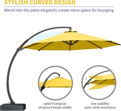 Kingdura 11ft Cantilever Patio Umbrella with Base Included, Large Round Offset Outdoor Pool Umbrella, 360° Rotation & Infinite Tilt, Heavy Duty Aluminum Frame for Deck Backyard, Yellow