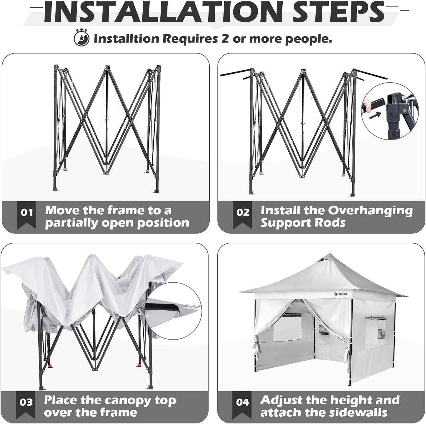 OUTFINE 12×12 Pop Up Canopy-Heavy Duty Canopy Tent with Sturdy Metal Frame(10×10 Base) Reinforced with Steel Cables, Roller Bag, Sidewall×4 for Exhibition, Party&Backyard (White, 12 * 12FT Pro)