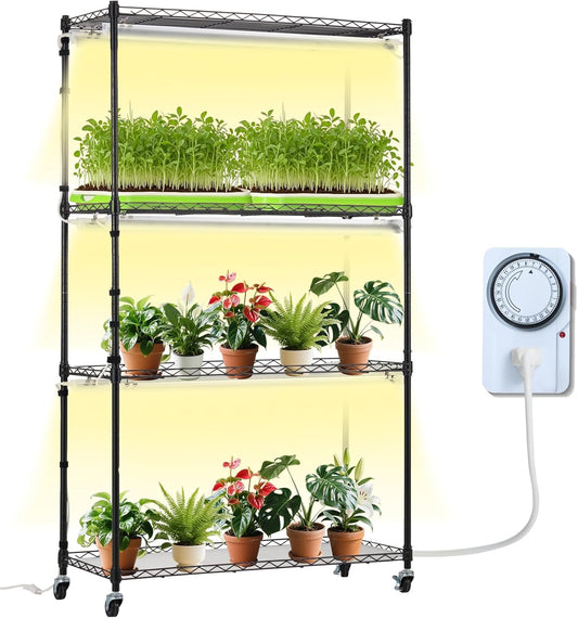 VEVOR Plant Stand with Grow Light, 4 Tiers Plant Shelf with 3000K 180W LED Full Spectrum Light for Indoor Plants, Grow Light Shelf with Timer for Seed Starting 35.4" L x 13.8" W x 59.1" H