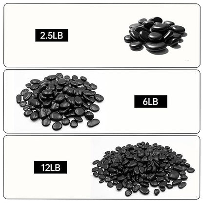 12 lb Black Pebble Rocks 3/5-8/5 Inch Polished River Stones for Indoor Plants, Garden Landscaping, Vase Fillers & Aquarium Decor - Natural Decorative Rocks for Succulents, Bonsai, Terrariums