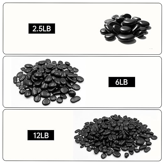 12 lb Black Pebble Rocks 3/5-8/5 Inch Polished River Stones for Indoor Plants, Garden Landscaping, Vase Fillers & Aquarium Decor - Natural Decorative Rocks for Succulents, Bonsai, Terrariums