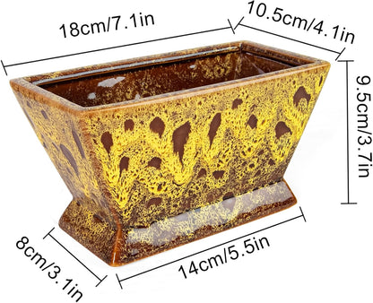 ARTKETTY Succulent Pots - 7 Inch Large Plant Pot with Drainage, Shallow Bonsai Pots Ceramic Succulent Planters for Indoor Outdoor Plants, Modern Cactus Pot Decorative Home Office