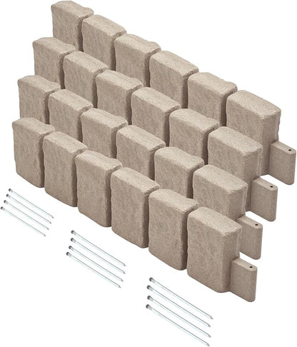 VEVOR Faux Stone Landscape Edging, No Dig Garden Edging Border, Flexible Blocks for Lawn Edging, Flower Beds, Driveway, Yards with 12 Spikes, 4 Pack 24 Bricks 16FT Kit, 47.2" Lx 4" W x 9" H, Beige