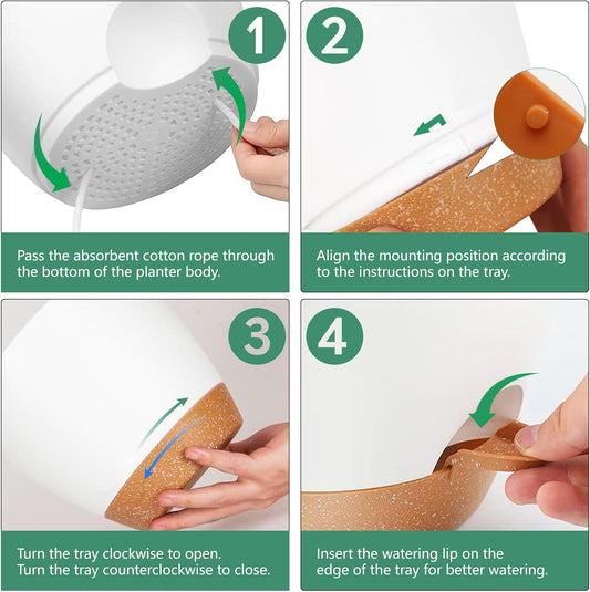 Plant Pots,12+10+9 Inch Self Watering Pots with Drainage Hole for Indoor Plants Large Flower Pot, Plants Pots Indoor Outdoor,Modern White Plastic Planters for Indoor Plants