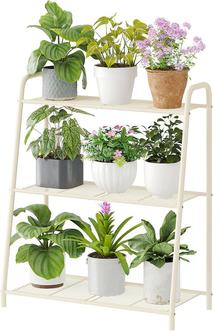 3-Tier Corner Plant Stand Indoor Outdoor , Metal Plant Shelf Black Large Heavy Duty Plant Rack Flower Pot Stand (White)