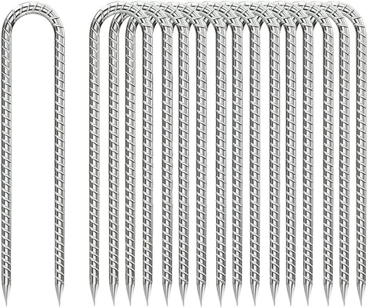 Rebar-Stakes-12-Inch, Ground Stakes Heavy Duty U-Hook Galvanized Anti-Rust Tent Stakes Heavy Duty Ground Anchors for Garden Dog Fence Chicken Coop Christmas Decorations Deer Fence 16pcs