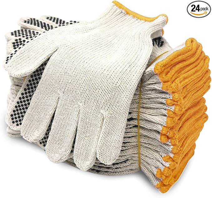Evridwear Cotton Polyester String Knit Shell Safety Protection Work Gloves for Painter Mechanic Industrial Warehouse Gardening Construction Men & Women 12 Pairs, With One Side Dots, S Size