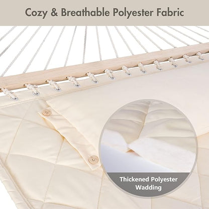 ANOW Outdoor Hammock with 12 Feet Heavy Duty Steel Stand, Two Person Hammock with Stand Included, 450 LBS Weight Capacity, Cream