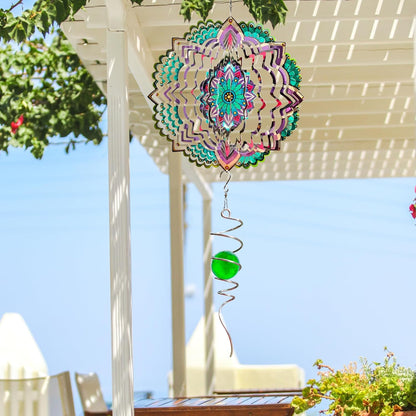 Goolyrusim Wind Spinner Mandala Jasmine, 12Inch Laser Cut Stainless Steel Wind Spinners, 3D Hanging Wind Sculptures for Yard and Garden Decoration Outdoor Decor Ornament, Mandala Gifts for Women Men