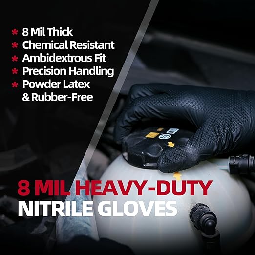 Jointown Basic Heavy Duty Nitrile Gloves, Mechanic Gloves 8 Mil Nitrile Disposable, with Raised Diamond Texture, Case of 500, Black, XLarge