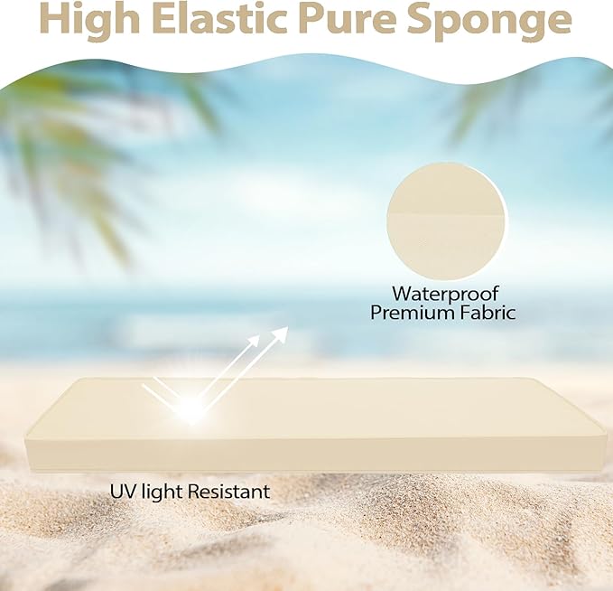 Outdoor Bench Cushion 42 x 18 x 3 Inch with Ties, Thick Waterproof Porch Swing Cushions for Patio Furniture Chair Pad, Seat Sofa Garden Replacement Cushion Sponge Filling