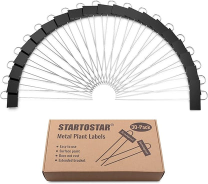 STARTOSTAR 30-Pack Metal Plant Labels Weatherproof Garden Markers,Height 10.6'', Label Area 3.5''X 1.2'' Reusable Nursery Tags for Vegetables Herb Flower Seed Greenhouse - Black