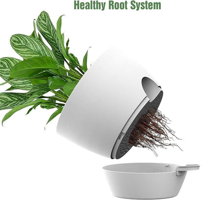 10 inch Self Watering Planters, 2 Pack Large Plastic Plant Pots with Deep Reservior and High Drainage Holes for Indoor Outdoor Plants and Flowers, White