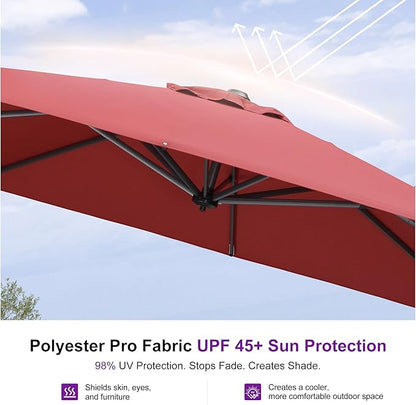 PURPLE LEAF 10 Feet Patio Umbrella Outdoor Cantilever Square Umbrella Aluminum Offset Umbrella with 360-degree Rotation for Garden Deck Pool Patio Terra