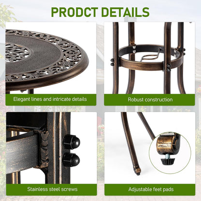 Outvita Outdoor Dining Table, Cast Aluminum Round Patio Bistro Table with Umbrella Hole Weather Resistant Aluminum for Balcony Poolside Garden Lawn