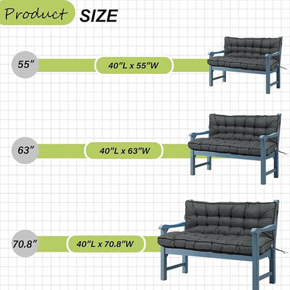 Swing Replacement Cushions with Backrest, 2 or 3 Seater Waterproof Non-Slip Overstuffed Swing Pad, Indoor/Outdoor Bench Cushion for Porch Chair Swings Garden Furniture (Dark grey, 40 * 55 in)