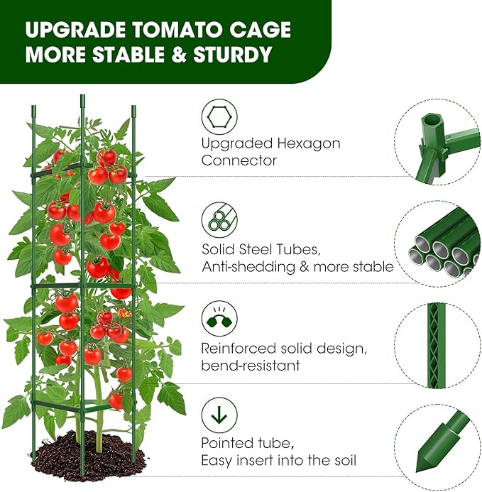 3 Pack Tomato Cages for Garden,Up to 51.2Inch Tomato Cage Trellis-Upgraded Hexagon Connector,Heavy Duty Adjustable Tomato Stake Support for Raised Garden Bed