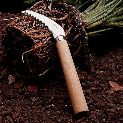 Kings County Tools Japanese Root Cutter and Weeder | 30-Degree Cutting Angle | 2-3/4" Stainless Steel Serrated Blade | Wooden Handle | 9” Length | Easy to Use Garden Tool
