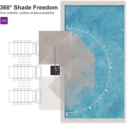 PURPLE LEAF 10 FT Outdoor Umbrella with Base Patio Cantilever Aluminum Umbrella with 3 Years Fade Resistance Recycled Fabric Offset Square with 360-degree Rotation for Deck Pool Garden, Ash Mocha