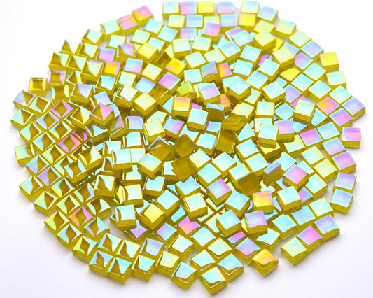 300G Iridescent Mosaic Tiles, 0.4 inches Square Mosaic Glass Pieces, Mini Tiles for Glass Projects, Great for Mosaic Craft, 335pcs Crisp Sunshine Yellow Mosaic Great for Art Supplies