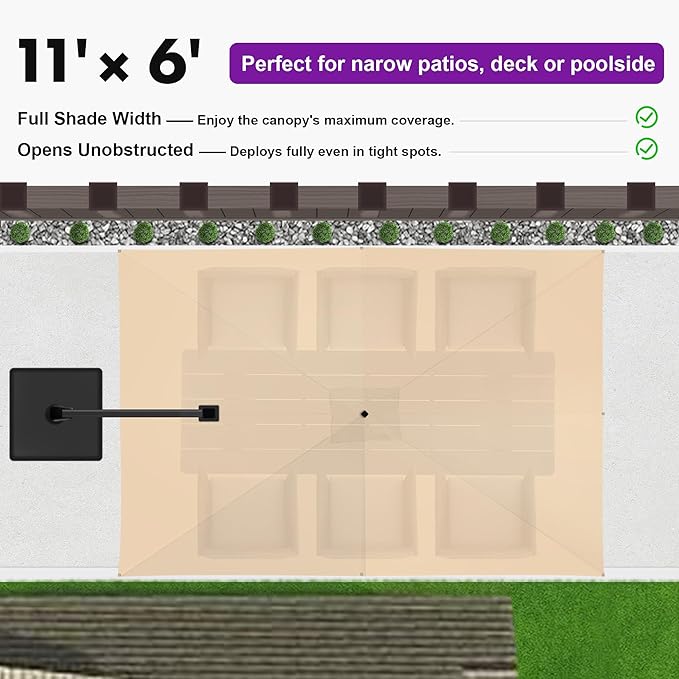 PURPLE LEAF 6.5' X 10' Left-right Tilt Patio Umbrella Outdoor Cantilever Swivel Rectangle Umbrella Aluminum Offset Umbrella with 360-degree Rotation for Garden Deck Pool Patio Beige