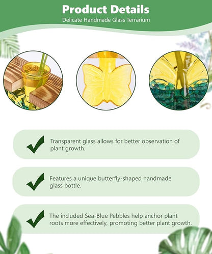 Nacome Butterfly Vase Propagation Stations: Glass Plant Terrarium with Wooden Stand for Home Office Desk Decor, Unique Gifts for Plant Lovers Women Mom (Yellow)