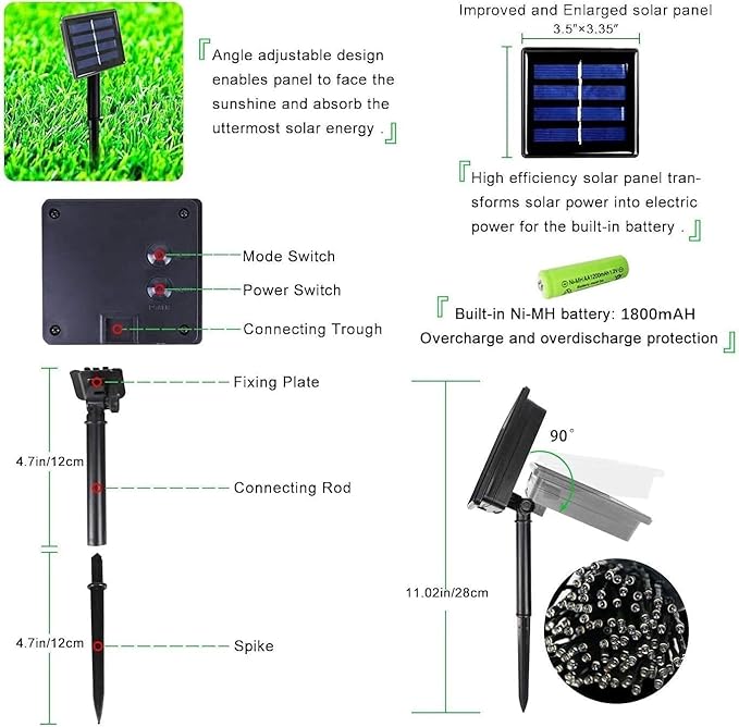 OZS 6 Pack 480LED Solar Christmas String Lights Outdoor, Waterproof 8 Modes Solar Tree Light, Green Wire Christmas Lights Outdoor for Garden, Party, Wedding, Christmas Decorations (Warm White)