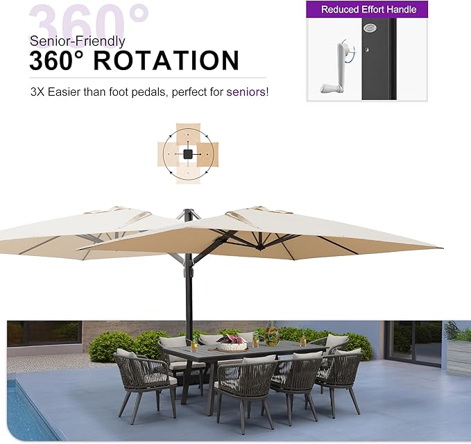 PURPLE LEAF 10' X 13' Rectangle Patio Umbrella with Base Large Windproof Offset Hanging Outdoor Umbrella Cantilever Umbrella Outdoor Patio Beige