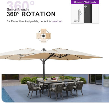 PURPLE LEAF 10' X 13' Rectangle Patio Umbrella with Base Large Windproof Offset Hanging Outdoor Umbrella Cantilever Umbrella Outdoor Patio Beige