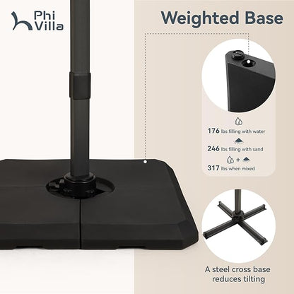 PHI VILLA Cantilever Patio Umbrella with Base, Outdoor 10ft Large Square Umbrellas with 360°Rotation, Heavy Duty Hydraulic Double Umbrella Windproof for Outside, Pool, Deck, Garden, Porch, Beige