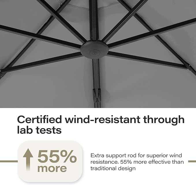 LAUSAINT HOME Outdoor Patio Umbrella with Base included, 12 FT Deluxe Curvy Cantilever Umbrella Heavy Duty Offset Hanging Umbrella with 360° Rotation for Market, Pool, Garden, Backyard, Deck (Grey)