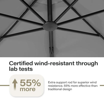 LAUSAINT HOME Outdoor Patio Umbrella with Base included, 12 FT Deluxe Curvy Cantilever Umbrella Heavy Duty Offset Hanging Umbrella with 360° Rotation for Market, Pool, Garden, Backyard, Deck (Grey)