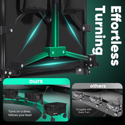 Collapsible Wagon Cart with Big All-Terrain Beach Wheels, Foldable Heavy Duty Wagons with Cup Holders, Utility Carts for Camping, Garden, Outdoor, Grocery, Sports. Black