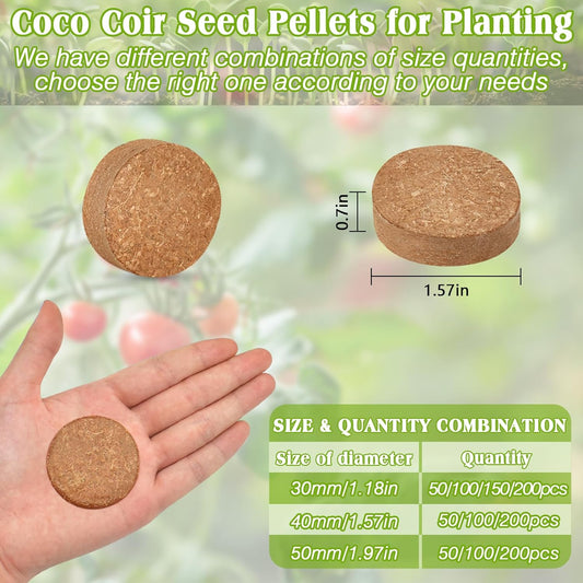 ZeeDix 50Pcs 40mm Compressed Coco Coir Fiber Potting Soil Seed Starters - Organic Coco Coir Pellet Fiber Soil for Planting Bonsai, Herbs, Flowers and Vegetables